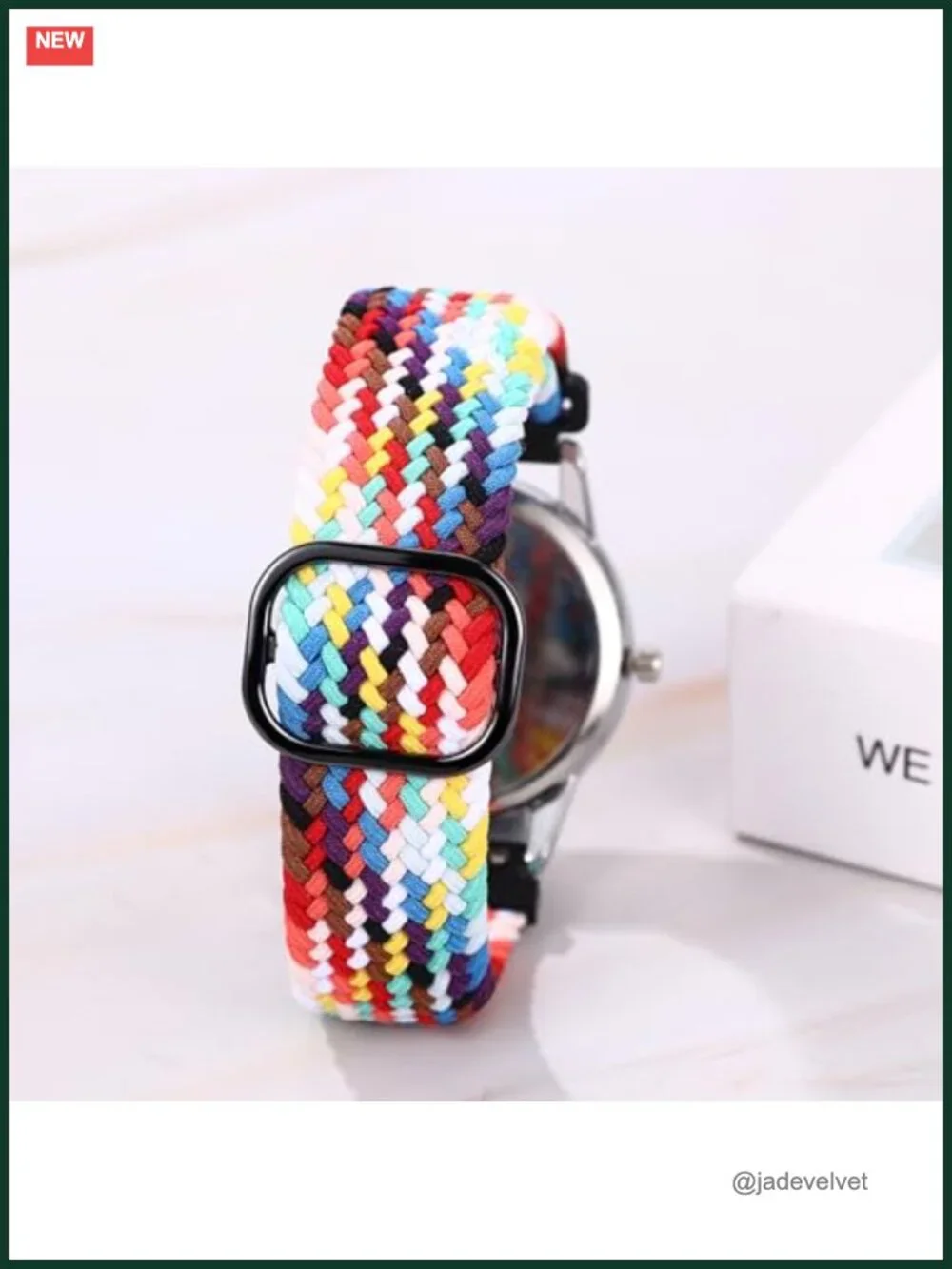 JewelryWe Unisex Quartz Watch Braided Elastic Nylon Band 24-Hour Dial